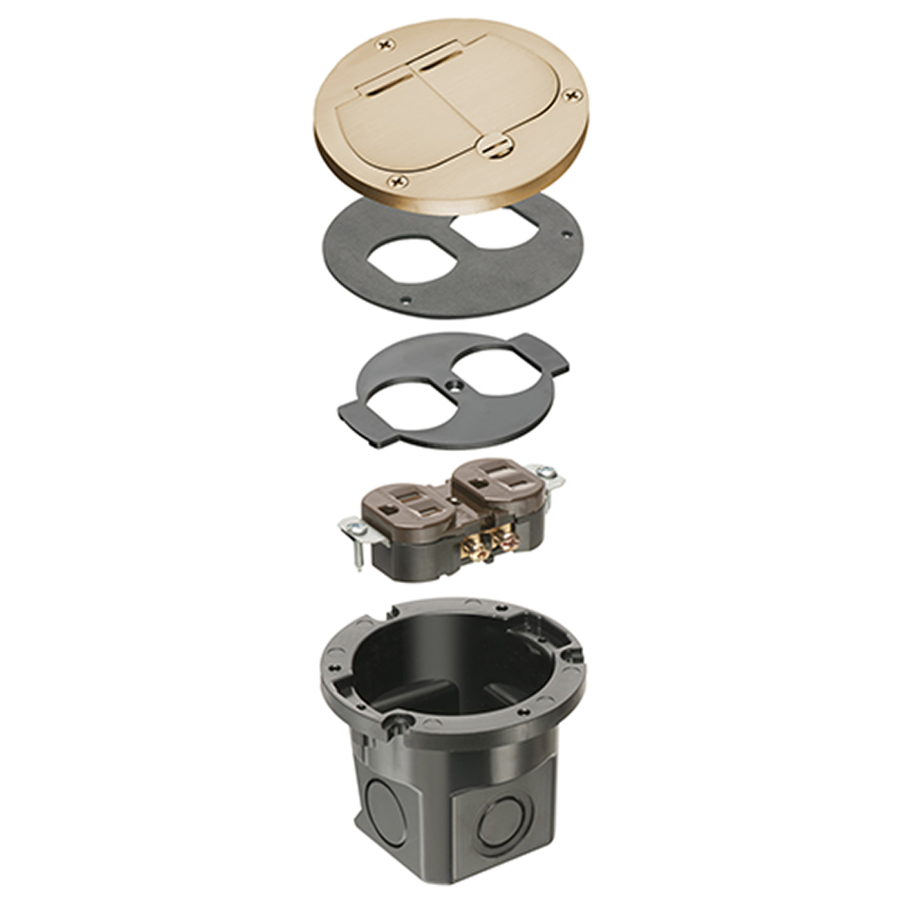 Flush to the floor cut in box kit with brass cover with (2) flip lid.