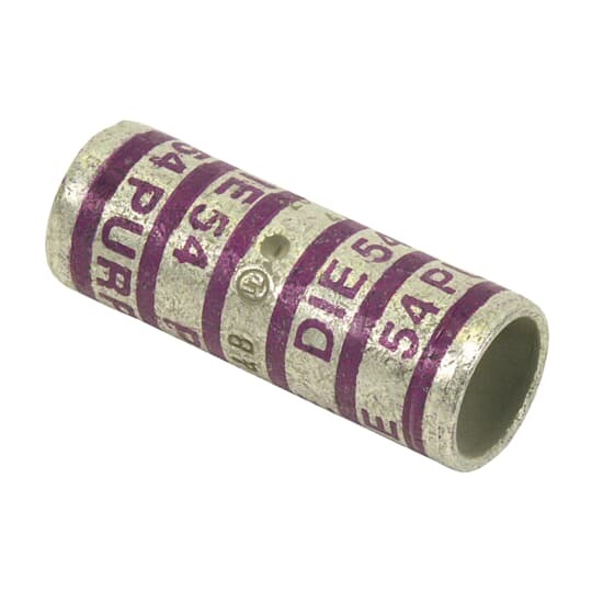 Copper Two-Way Splice Connector, Standard Barrel, Max 35kV, Wire Size 4/0 AWG, Tin Plated, Die Code 54, Die Color Code Purple
