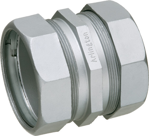 Zinc die-cast EMT compression coupling. For use with steel and aluminum EMT, IMC, and rigid conduit. Concrete tight and rain tight. Trade Size 2-1/2".