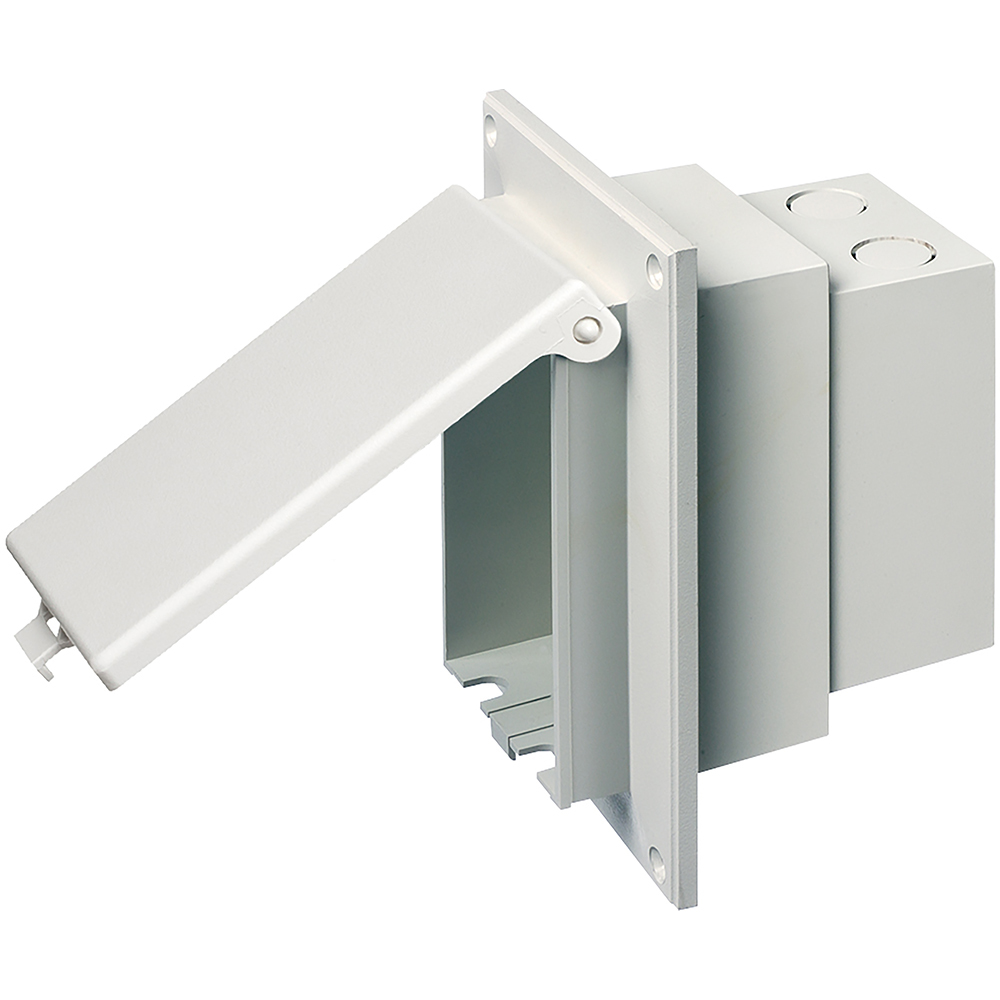Low profile Inbox for flat surface retrofit construction. With weather proof while in use Extra Duty white paintable cover. Vertical.