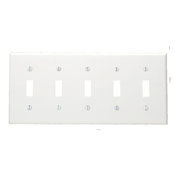 5-Gang Toggle Device Switch Wallplate, Standard Size, Thermoplastic Nylon, Device Mount, Ivory