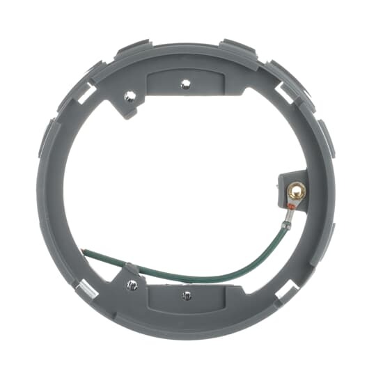 Adjusting Ring, Non-Metallic, with Pigtail, Gasket, and Four Metal Clips, For use with Flush Service Floor Box, 100 Cubic Inches, Opening Diameter 5-5/32 Inches, Base Diameter 6-3/8 Inches, Depth 6 Inches, 3/4 Inch and 1 Inch Conduit Tapping, Plastic, For Power or Communications/Data