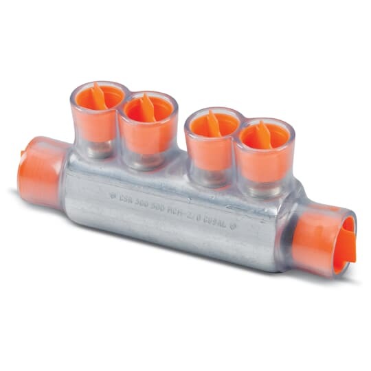 Aluminum Multi-Tap Encapsulated Splice One-Way Configuration - 2 Outlets, Wire Range 2/0-500, Screw Size 3/8 Hex