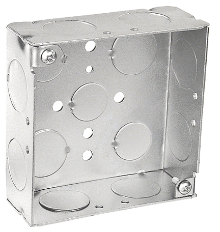 4 Square Junction Box, Welded, 1-1/2 in. Deep, (8) 3/4 in. Side Knockouts