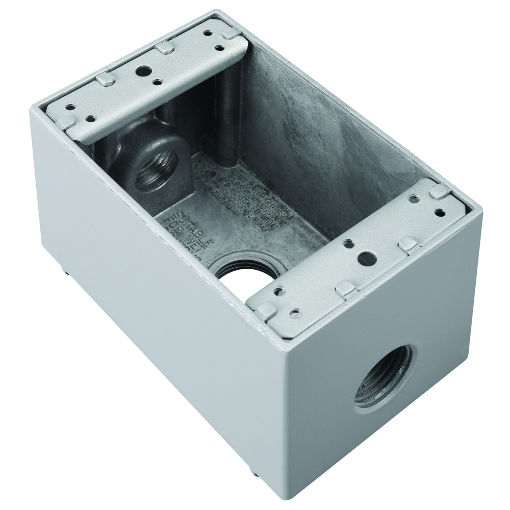 Weatherproof 1 Gang Deep Box, 3 Hole 1/2, 23 Cu.In. with Threaded Holes, Gray (1 Hole each Side, 1 Hole in Back)