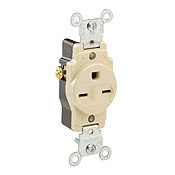 15-Amp, 250-Volt, Narrow Body Single Receptacle, Straight Blade, Commercial Grade, Grounding, White