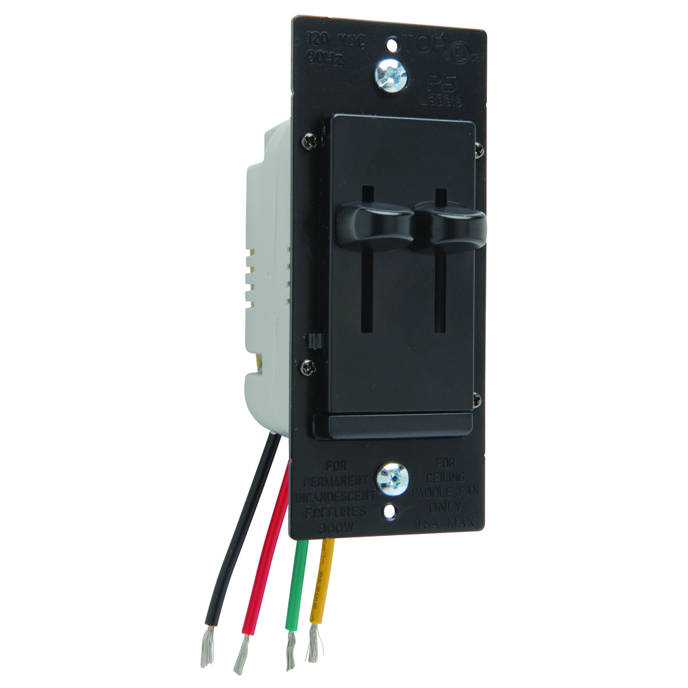 Dual 3-Speed De-Hummer Fan Control with Single Pole Dimmer, Black