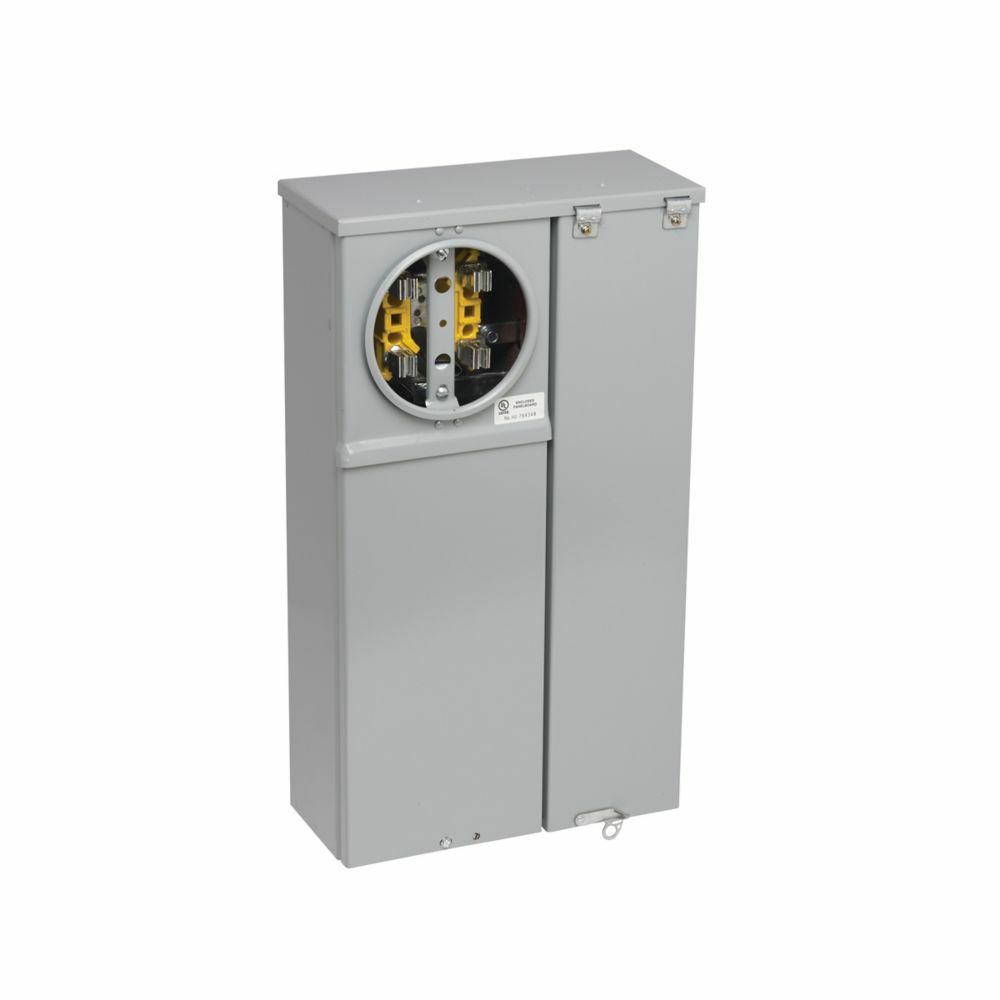 U1M1R Meter Breakers, 100 Amp, Single Meter Position, Ringed, 3R, UG ANSI 61 Gray Painted, 010 kAIC, #14-2/0, Main Circuit Breaker, 100 Amp, 2P, Galvanized Steel, Surface Mount, 4 Jaw, 3 Wire, 1 Phase, 3 Wire 120/240V