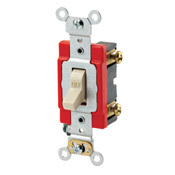 20-Amp, 277 Volt, Toggle Lighted Handle, Illuminated Off Single-Pole AC Quiet Switch, Extra Heavy Duty Grade, Self Grounding, Ivory