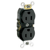 15 Amp, 125 Volt, Slim Body Duplex Receptacle, Smooth Face, Straight Blade, Commercial Grade, Self Grounding, Black