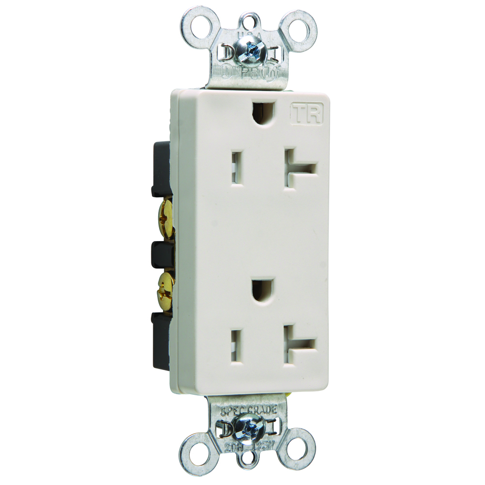Tamper-Resistant Heavy-Duty Decorator Spec Grade Duplex Receptacle Back and, Side Wire 20amp 125volt Light Almond