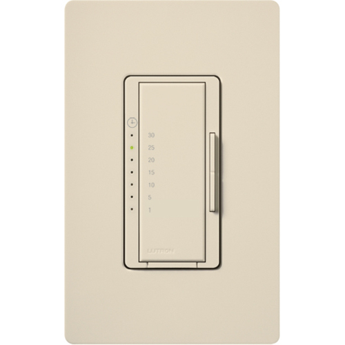 Maestro Countdown Timer, Eco-timer Control Switch, Single-pole, no neutral required, 120V/600W/VA (lights) or 3A (fans) in light almond