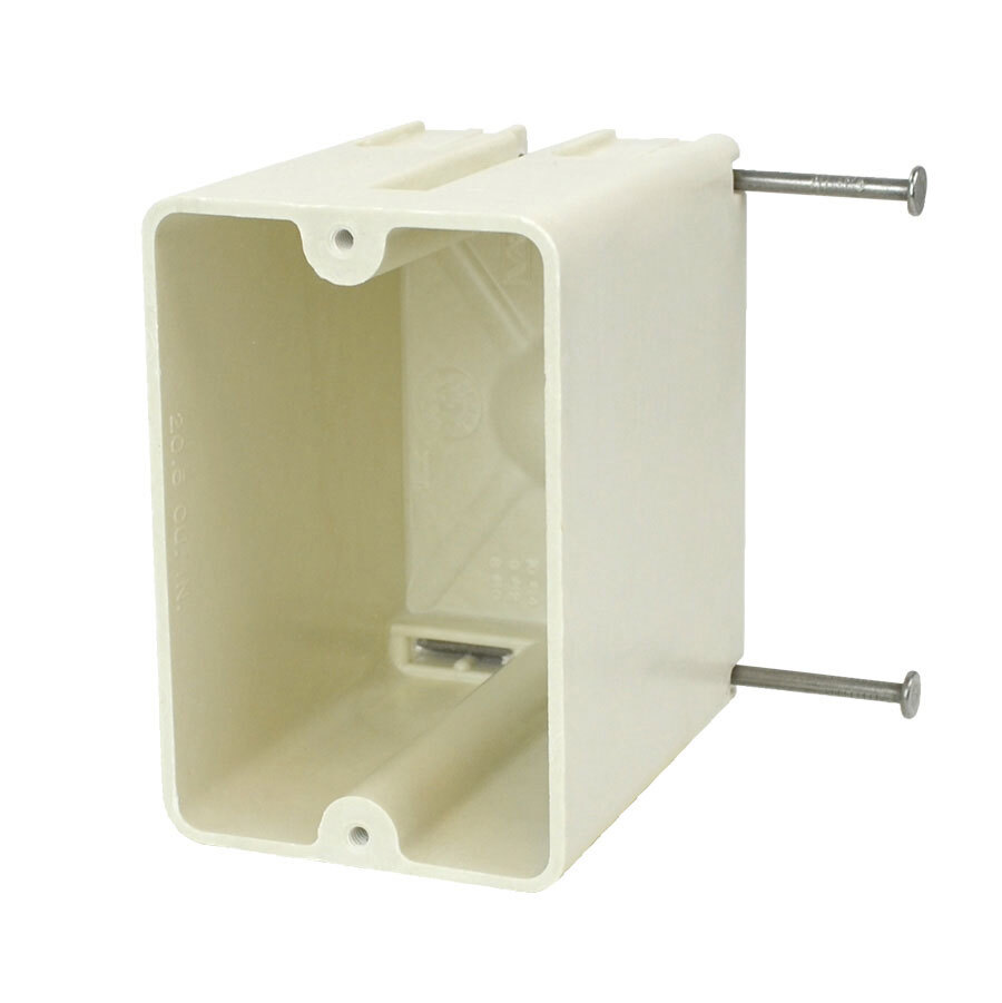 1-Gang Switch/Receptacle Outlet Box; New Work, Back Nails 3-1/4 Inch Depth, Thermoset-Fiberglass Reinforced Polyester, 20.5 Cubic-Inch, Beige/Tan