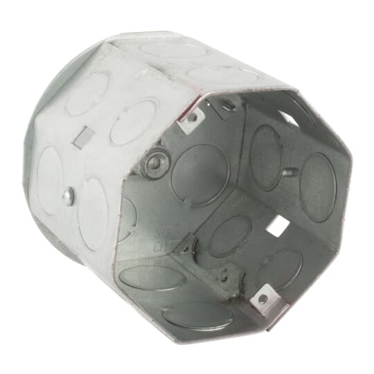 Octagon Hanging Ceiling Box, 41 Cubic Inches, 4 Inch Diameter x 3-1/2 Inch Deep, 3/4 Inch Double Row Knockouts, Pre-Galvanized Steel, For use with Conduit