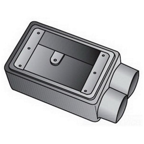 OZ-Gedney Type FSS Shallow Cast Device Box, Number Of Outlet: 2, Gray Iron, Size: 1/2 IN, Ridge Top Construction, Cable Entry: (2) 1/2 IN Hubs, 21 CU-IN Capacity, No, 2-15/16 IN Width, 2-3/8 IN Depth, 4-11/16 IN Height, Finish: Zinc Electroplated With Aluminum Enamel, Third Party Certification: UL File Number E-18095, CSA 009795, Applicable Third Party Standards: UL 514A, CSA C22.2 No.18, Federal Specification A-A-50563, NEMA : FB-1, For Rigid Conduit And IMC