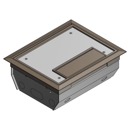 Three Compartment Raised Access Floor Module, 225 Cubic Inches, Floor Cut Out Length 7-15/16 Inches, Width 10 Inches, Cover Size Length 7-5/8 Inches, Width 9-3/4 Inches, Depth 4 Inches, Galvanized Steel with Brown Cover