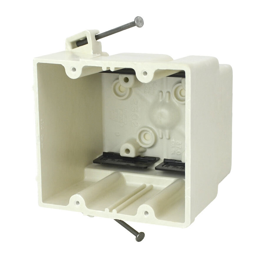 2-Gang Switch/Receptacle Outlet Box; 3-7/16 Inch Depth, Thermoset-Fiberglass Reinforced Polyester, 37 Cubic-Inch, Beige/Tan