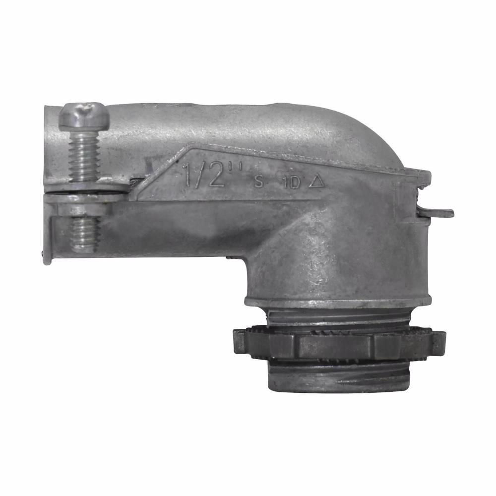 724DC Non-Insulated Squeeze Conduit Connector, 3/8 in Trade, 90 deg, Die Cast Zinc, Zinc Plated