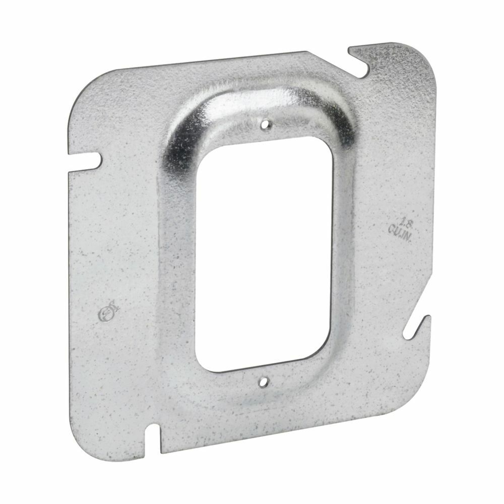 Eaton Crouse-Hinds series Square Cover, 4-11/16", Natural, Raised surface, one device, Steel, 3/4" raised, 5.0 cubic inch capacity
