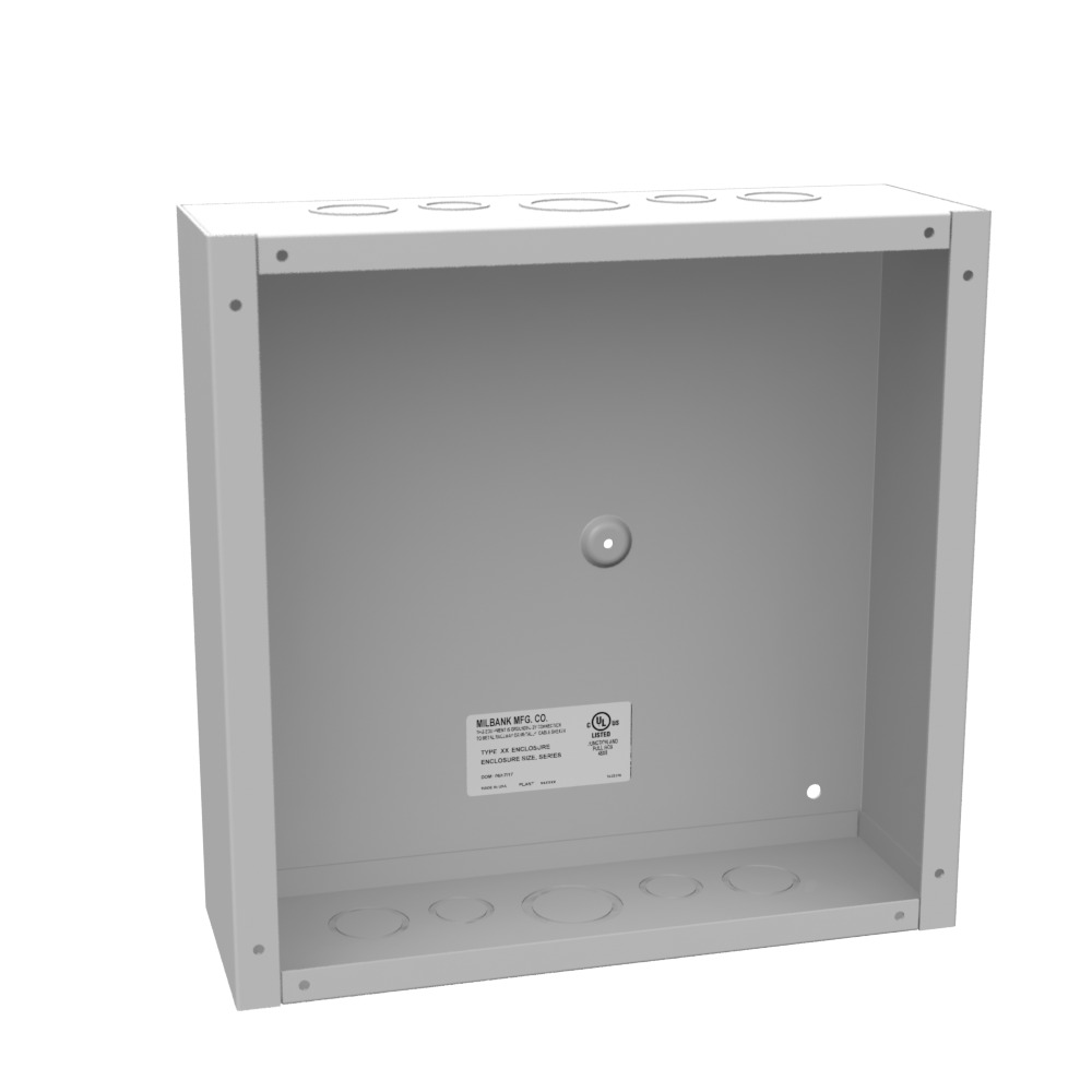 12x4x12 Screw Cover Type 1 UL Listed Steel Knockouts ANSI 61 Gray Cover with Teardrop Slots Mounting Holes in Back