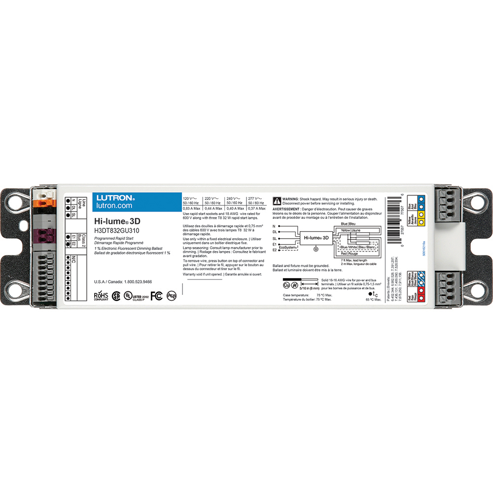 Hi-lume 3D 1 percent 3-Wire and EcoSystem Digital Link Controlled T8 Linear and U-Bent, 3 lamps, ballast factor of 1.00, G-can, 32W