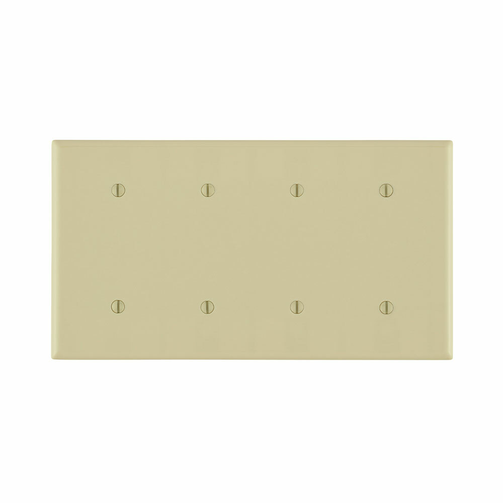 4-Gang No Device Blank Wallplate, Standard Size, Thermoset, Strap Mount, Ivory