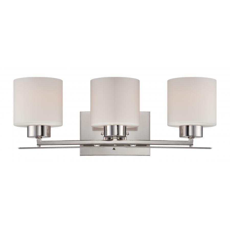 Parallel 3 Light Vanity Fixture with Etched Opal Glass Polished Nickel