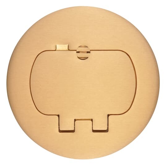 Two Door Cover for Round Floor Box, Brass, For use with Duplex Devices