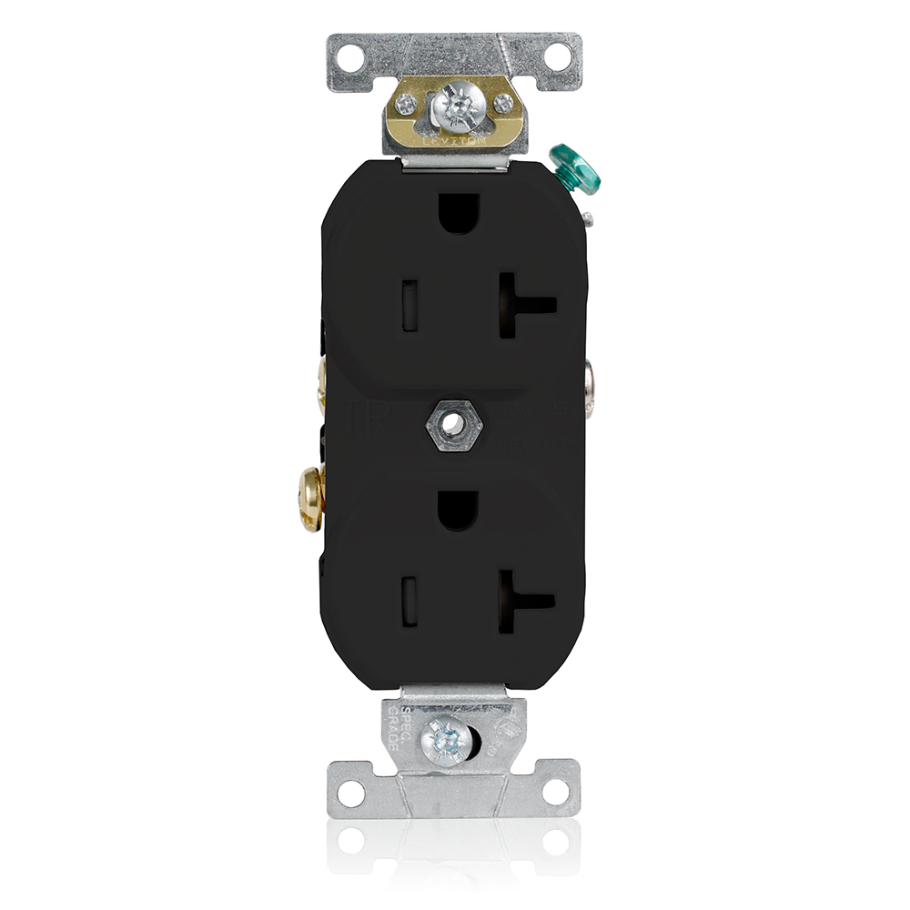 20-Amp, 125-Volt, Tamper-Resistant, Duplex Receptacle, Straight Blade, Commercial Grade, Self Grounding, Black