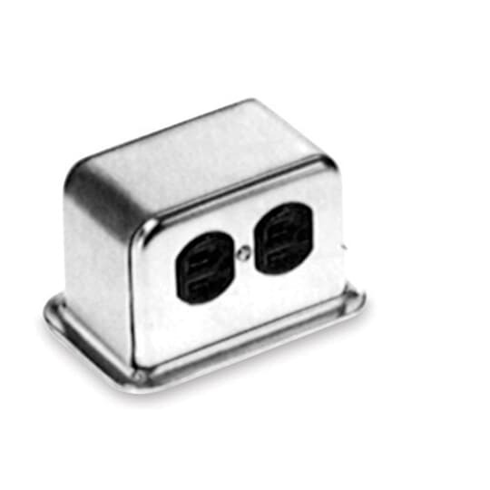 Above Floor Service Fitting, Height 3 Inches, Width 5 Inches, Depth 3-3/8 Inches, 1 Inch Conduit Nipple, Aluminum, with Two Back to Back 15-Amp 125 Volt, 3 Wire NEMA Duplex Receptacle