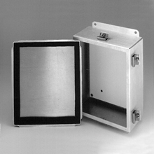 Eaton B-Line series JIC panel enclosure, 8" height, 4" length, 8" width, NEMA 4X, Screw cover, 4XALC enclosure, Wall mount, Small single door, External mounting feet, Aluminum, Seamless poured in-place gasket