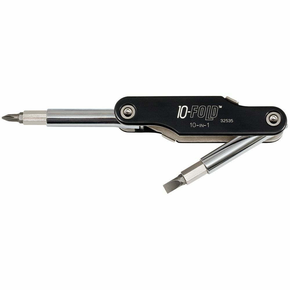 10-in-1 10 Fold Screwdriver / Nut Driver, Folding pocket-style 10-in-1 tool with interchangeable bits - 8 screwdriver sizes and 2 nut drivers