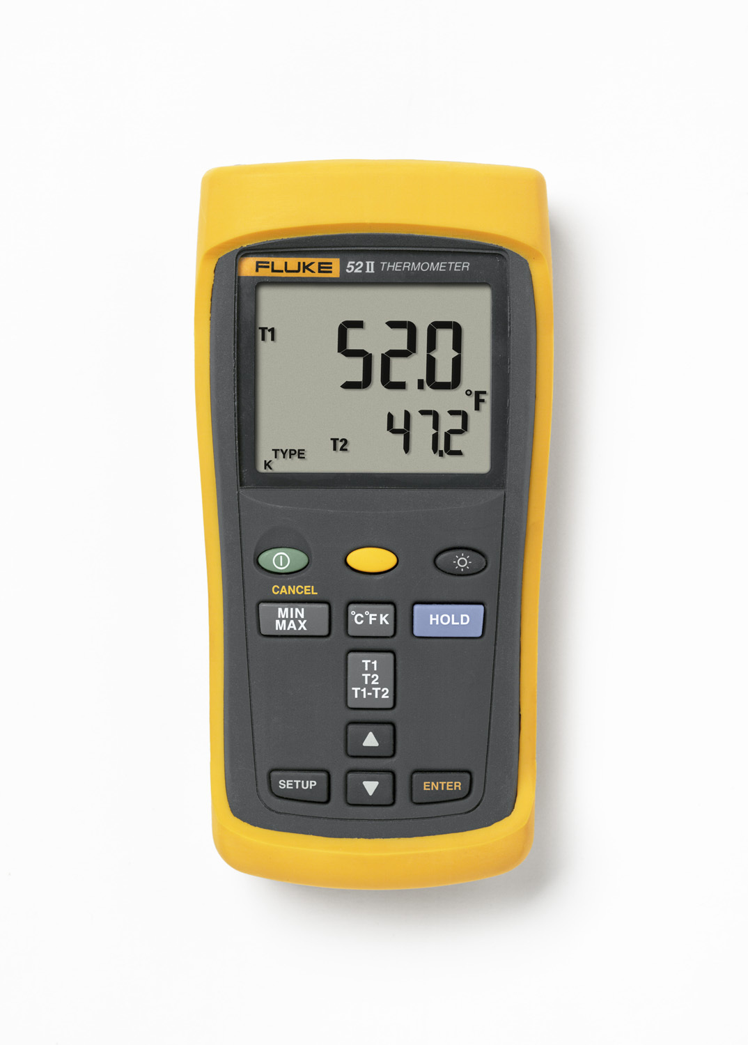 Laboratory accuracy. Wherever you go. The Fluke 50 Series II contact thermometers offer fast response and laboratory accuracy (0.05 percent + 0.3degrees Celsius) in a rugged, handheld test tool. A dual input thermomoeter, 60 Hz noise rejection.