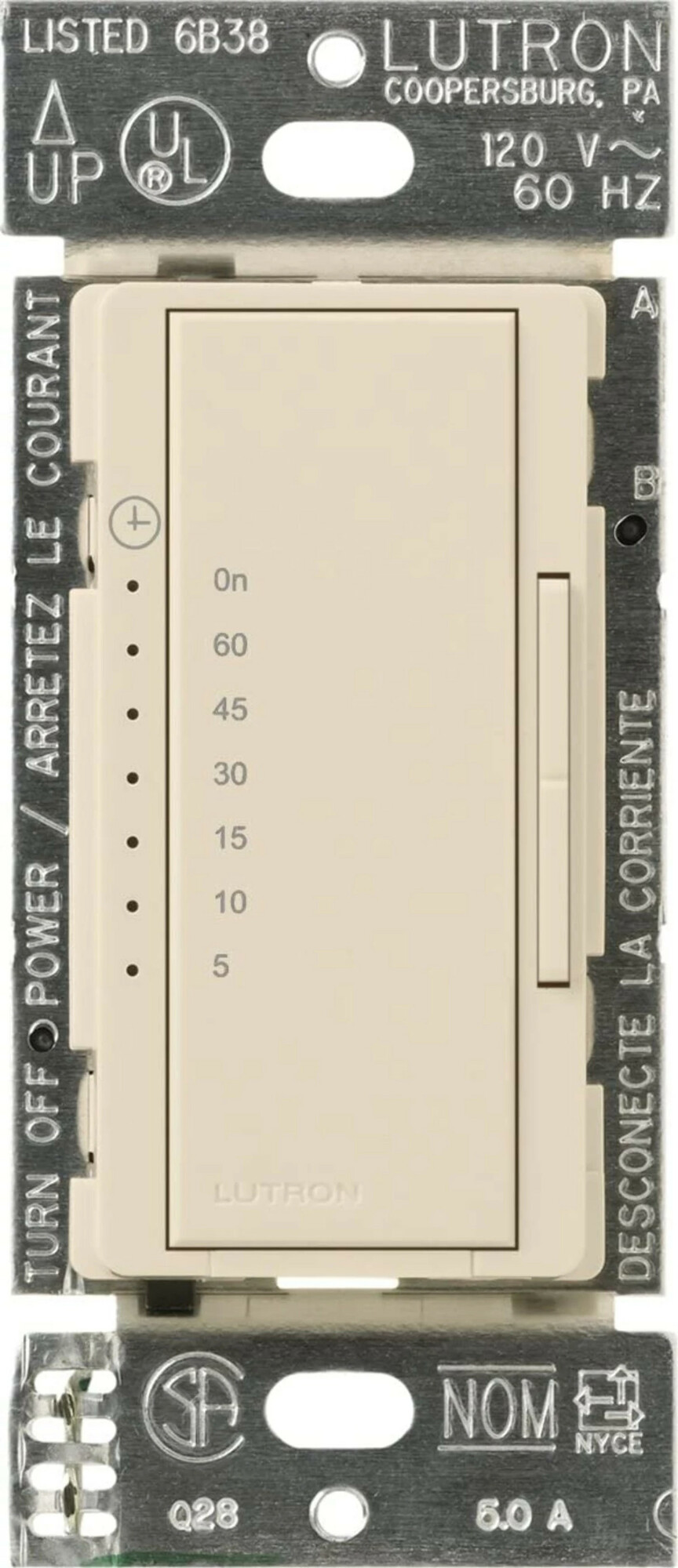 Maestro Countdown Timer, Multi-location/single-pole, neutral required, 120V/600W/VA (5A) in light almond