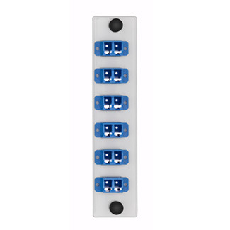 LGX 6-pk Plt w/LC Dplx Adptrs (blue),  Zirc Crm Slv, 12 Fibers, White