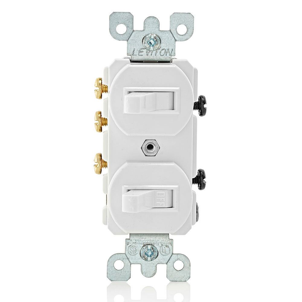 15 Amp 120 Volt 2 Toggle Combination Switches, Single Pole, 3-Way, Spec Grade, White