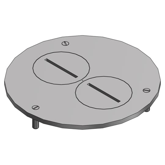 Cover Plate for Flush Service Floor Boxes, 4 Inch Diameter, Two 1-7/16 Inch Plugs for Duplex, Aluminum