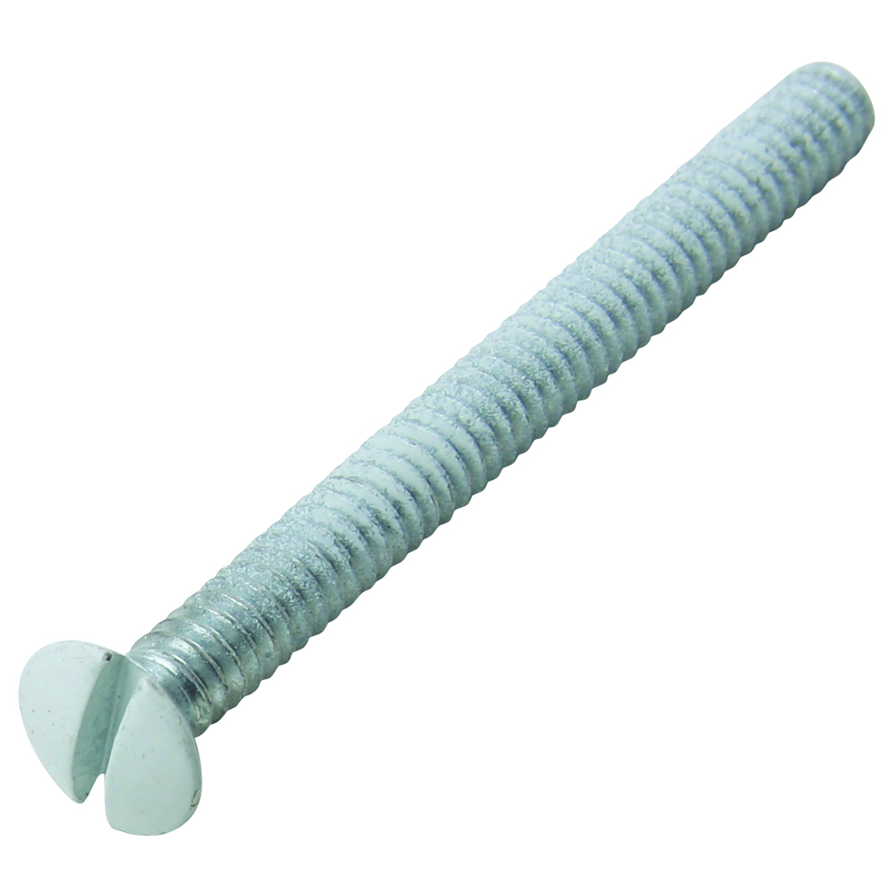 Oval head milled slot 1 1/2 long, 6x32 thread. White.