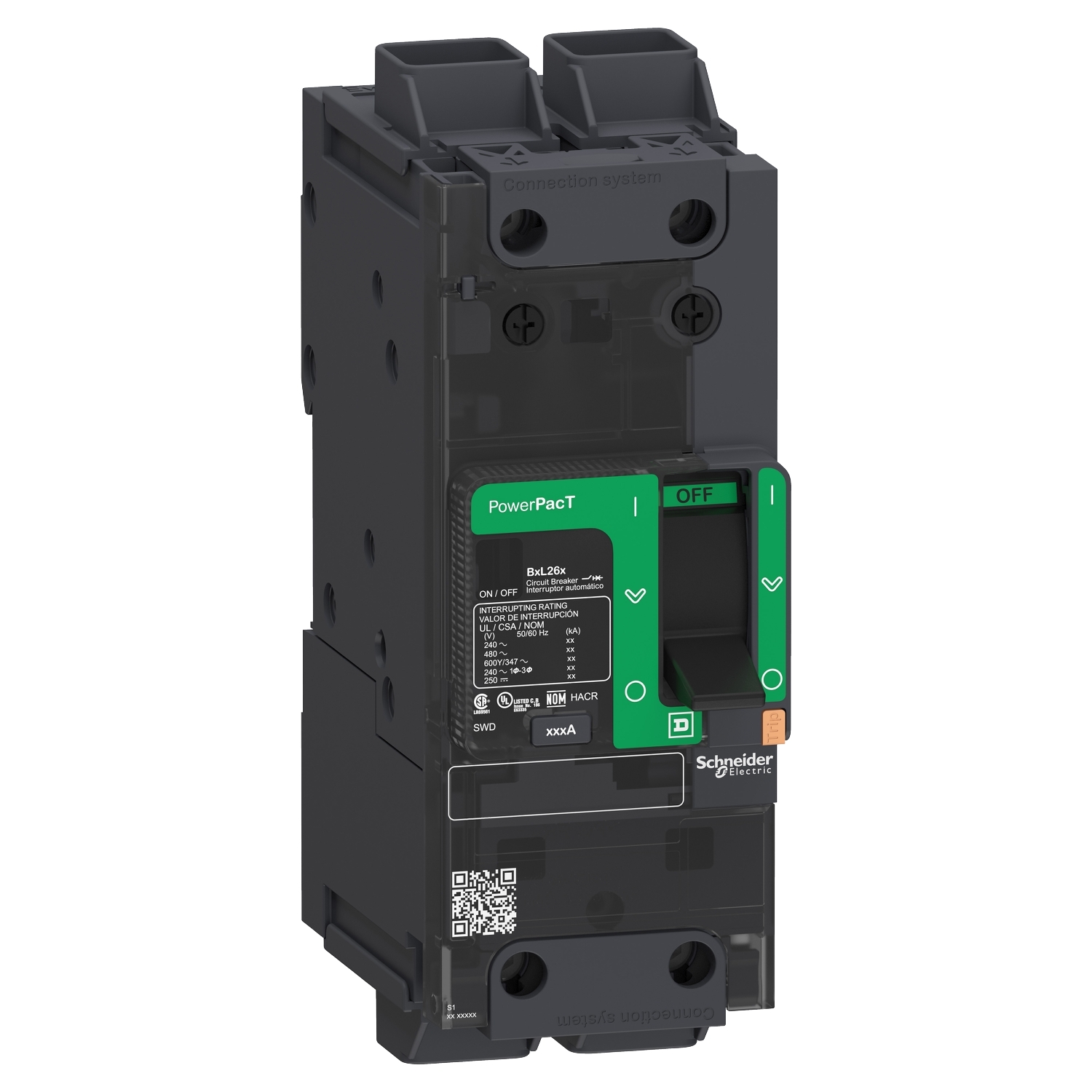 Circuit breaker, PowerPacT B, 60A, 2 pole, 600Y/347VAC, 14kA, lugs, thermal magnetic, 80%