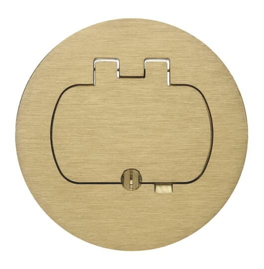 Single Door Cover for Round Floor Box, Brass, For use with GFCI and Duplex Devices