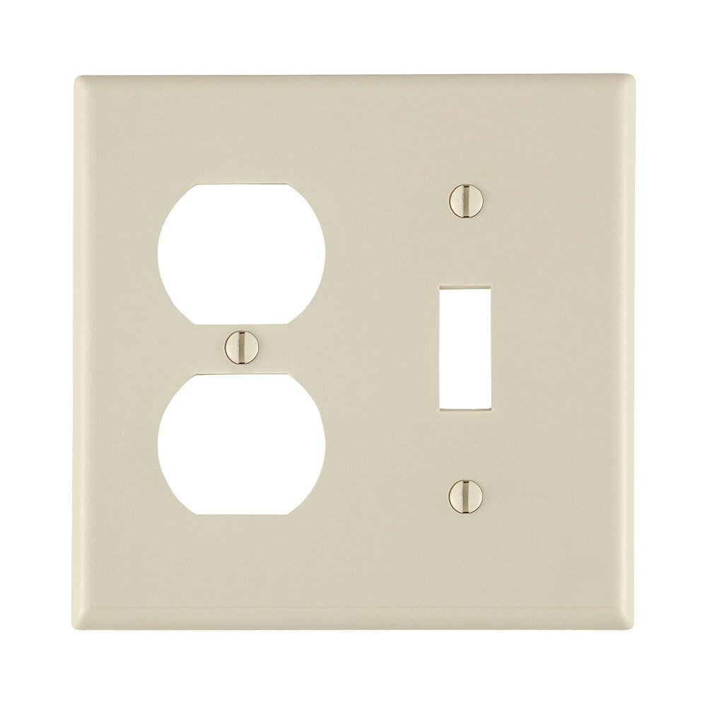 2-Gang 1-Toggle 1-Duplex Device Combination Wallplate, Standard Size, Thermoset, Device Mount, Light Almond