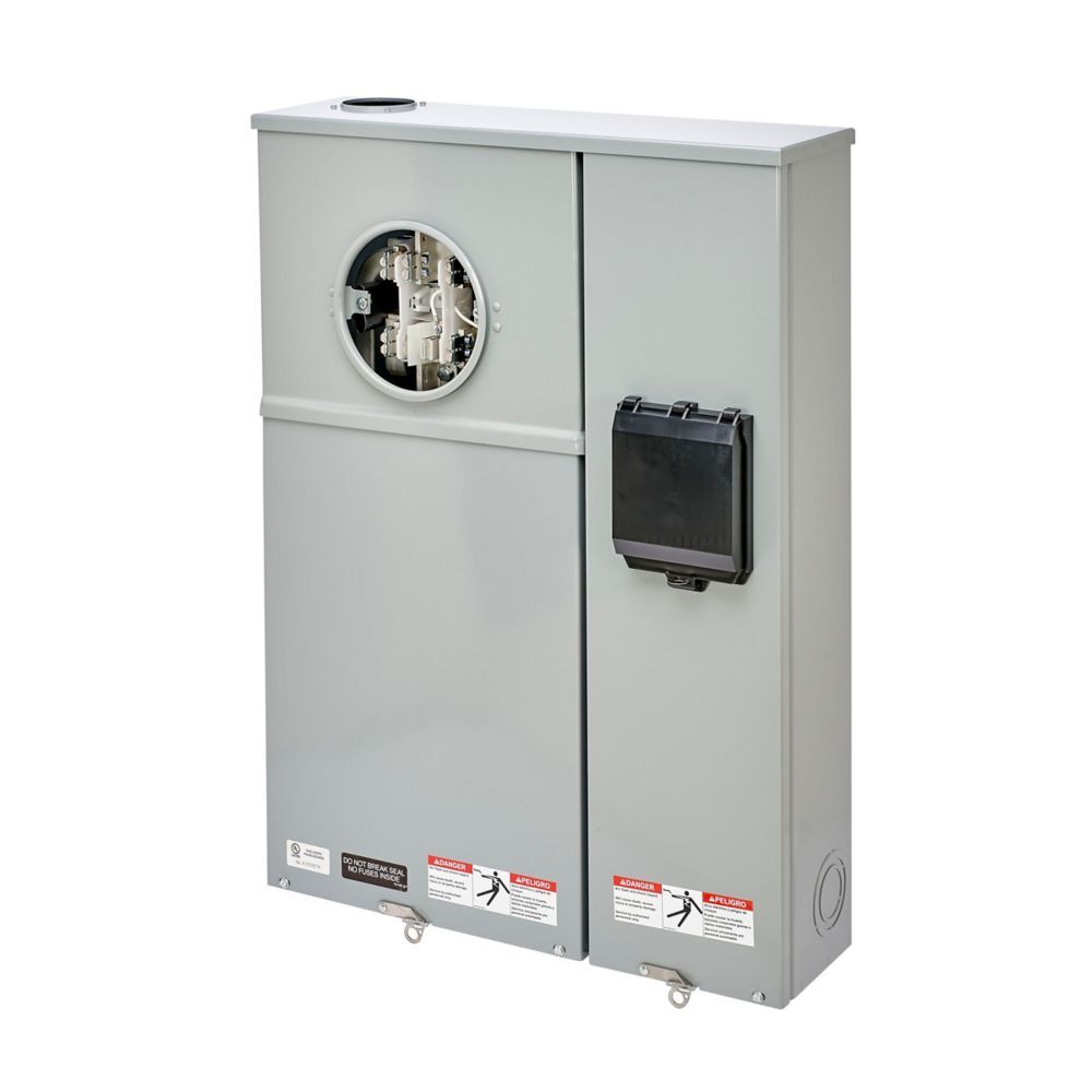 U227 MTBH MS15 Meter Breakers, 200 Amp, Test Block Ringed, 3R, ANSI 61 Gray Painted, 022 kAIC, #6-250 MCM, Main Circuit Breaker, Galvanized Steel, Side, 7 Jaw, 3 Pole, 3 Phase, 4 Wire, OH
