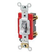 20-Amp, 277 Volt, Toggle Lighted Handle, Illuminated Off Single-Pole AC Quiet Switch, Extra Heavy Duty Grade, Self Grounding, Clear