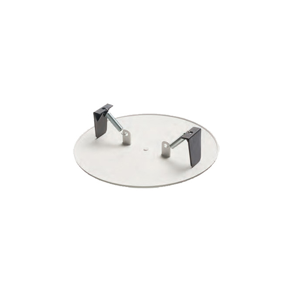 Spring mounted ceiling cover plate. 9" diameter ceiling cover plate is the neatest way to cover unused high hat cans.
