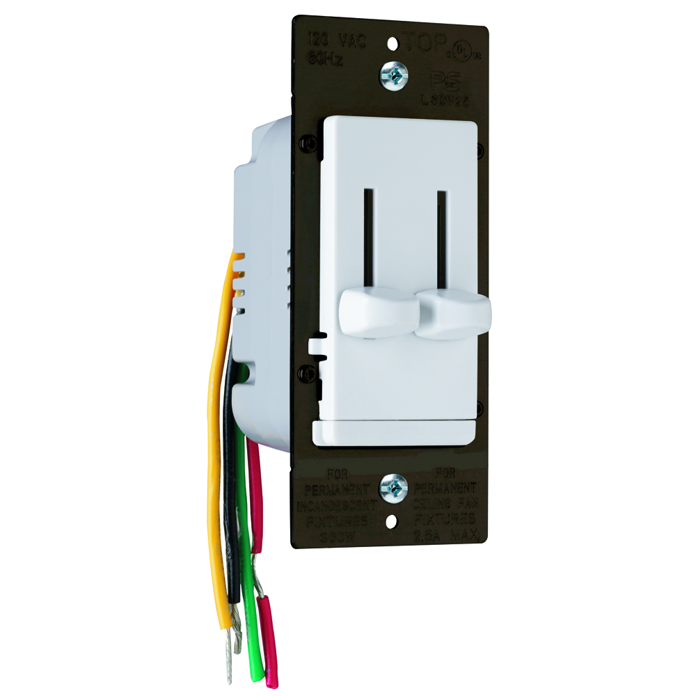 Dual Slide 3-Speed De-Hummer Fan Control with Single Pole Dimmer, White
