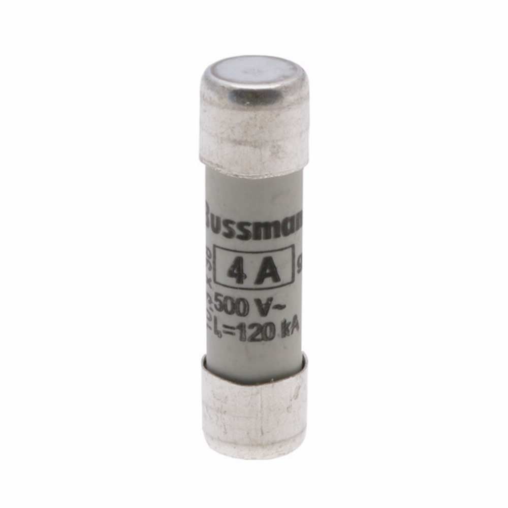 Eaton Bussmann series low voltage 10 x 38 mm cylindrical/ferrule fuse, rated at 500 Volts AC, 4 Amps, 120 kA Breaking capacity, class gG/gL, without indicator, compatible with a CHM Modular fuse holder