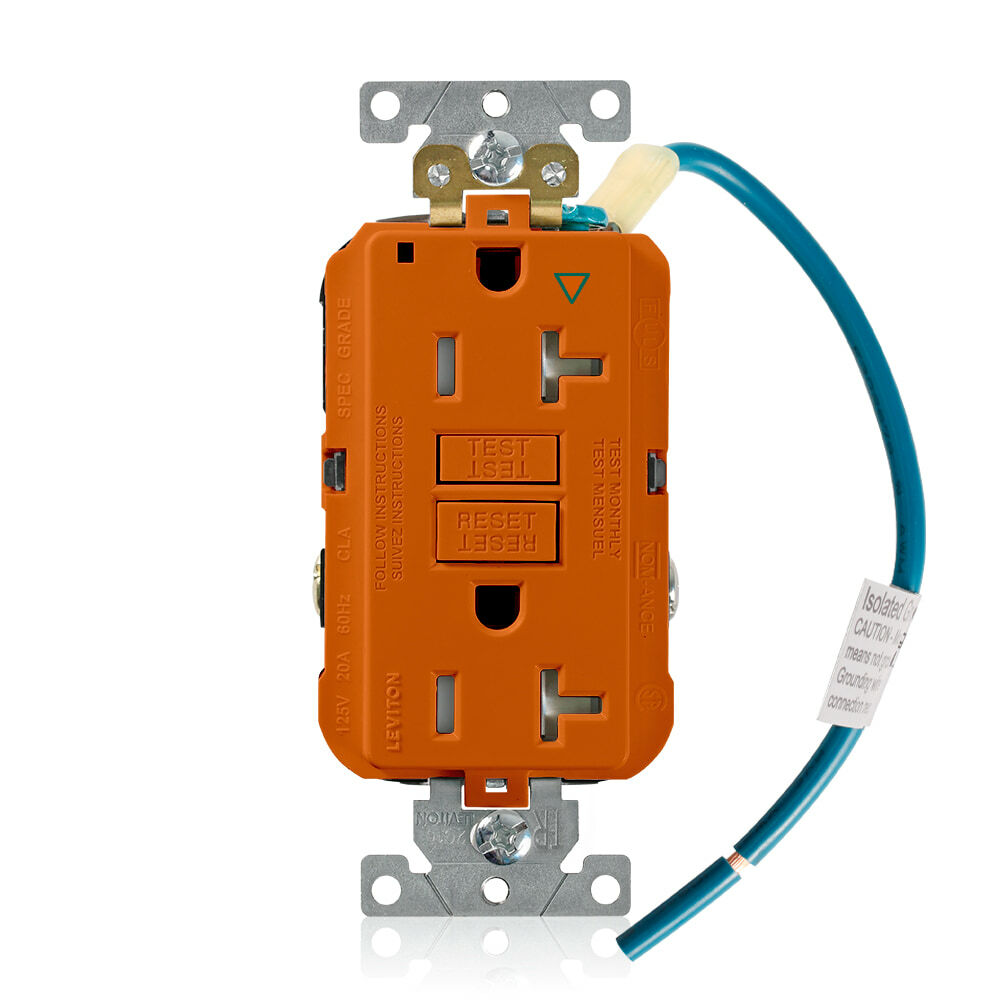20 Amp, 125 Volt SmartlockPro Slim Isolated Ground Self-Test GFCI Receptacle, Extra-Heavy Duty Industrial Grade, 20 Amp Feed-Through, Tamper-Resistant, Back & Side Wired - ORANGE-Other Colors Available Upon Special Request