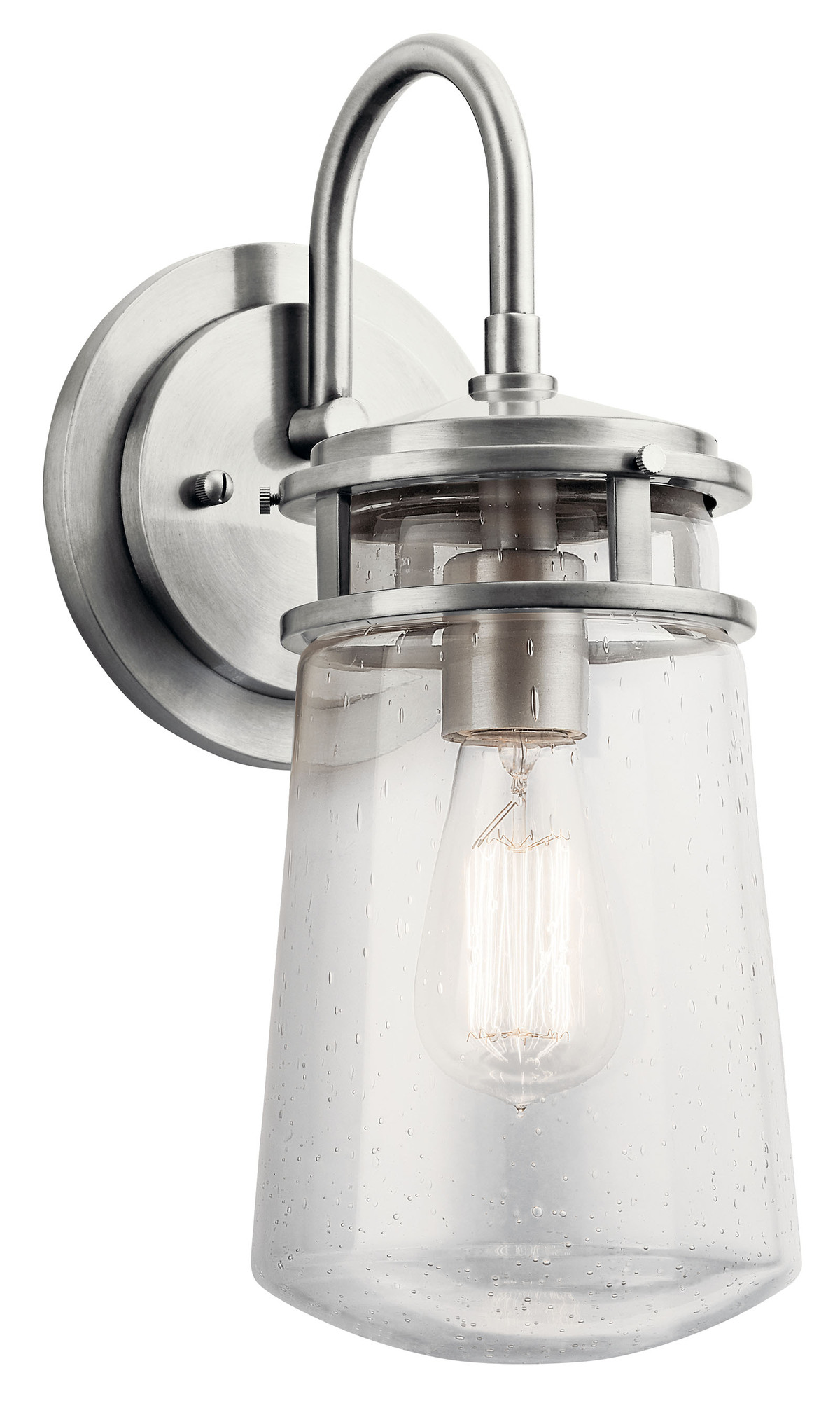 The Lyndon(TM) 15in; 1 light wall light features a classic look with its Brushed Aluminum finish and clear seeded glass. The Lyndon wall light works in several aesthetic environments, including transitional and nautical.