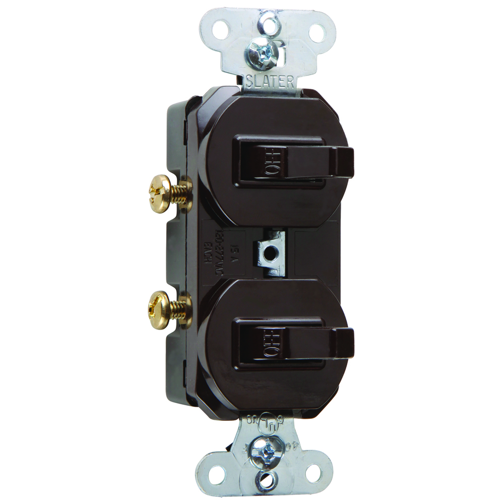 Single Pole, Double Combonation Switch, 15 amps, 120/277 volts, With Ground, Brown.