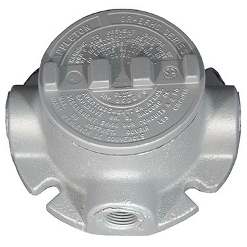 Unilet; GRF Flanged Conduit Outlet Box; 18 Cubic-Inch, Malleable Iron Body, Aluminum Cover
